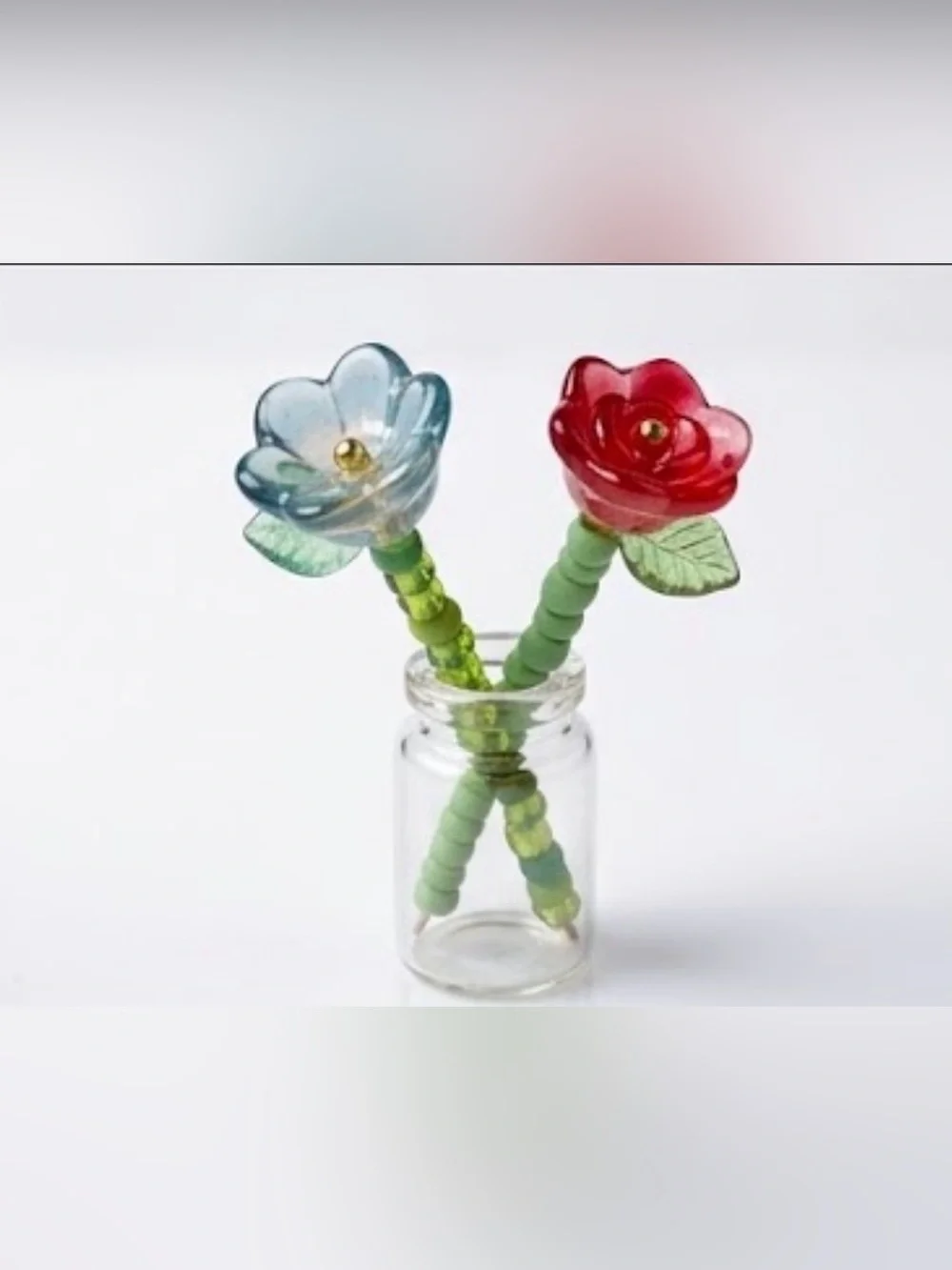 Miniature Handmade Beaded Flower Bouquets with Glass Vases- Set of 4